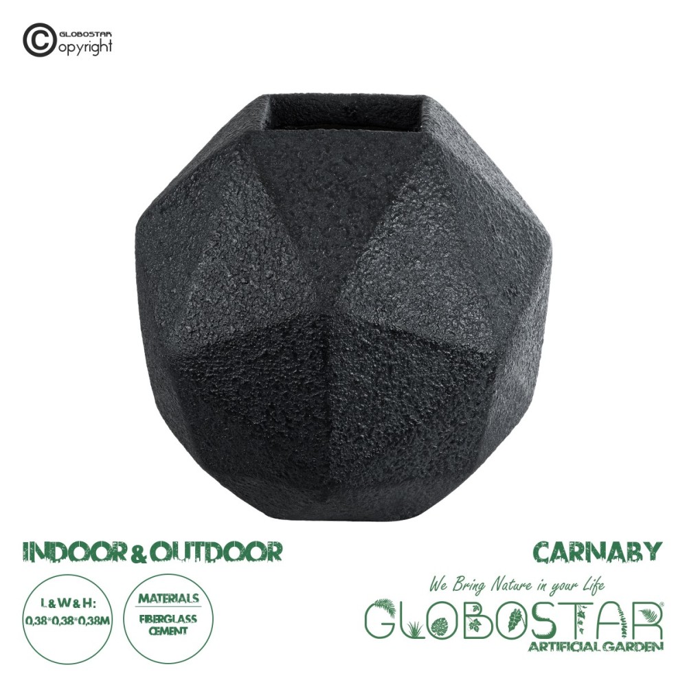 GloboStar® Artificial Garden CARNABY 20779 Επιδαπέδιο Πολυεστερικό Τσιμεντένιο Κασπώ Γλάστρα - Flower Pot Μαύρο Μ38 x Π38 x Υ38cm